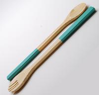 Turquoise bamboo servers 37cm - Couverts salade turquoise